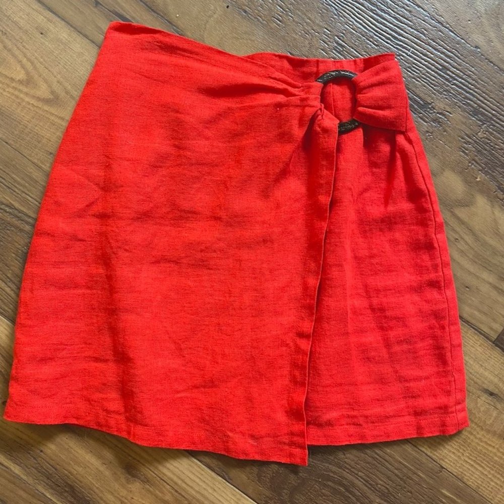 Red Asymmetrical Mini Skirt